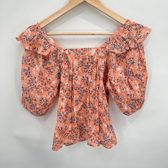 CLEOBELLA NWT Mariana Puff Short Sleeve Blouse in Peach Positano Floral // S - Picture 11 of 11